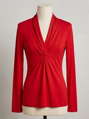 Banana Republic Red Draped V-Neck Long Sleeve Top Size S